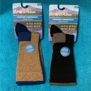 Men's 2 Pair Outdoor Compression Crew Socks - Black and Brown